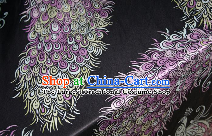 Chinese Traditional Peacock Pattern Black Silk Fabric Mulberry Silk Fabric Hanfu Dress Material