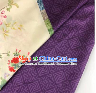 Chinese Traditional Peony Pattern Purple Hanfu Fabric Flax Fabric Hanfu Dress Material