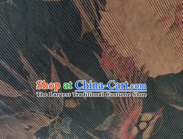 Chinese Traditional Bamboo Peony Pattern Navy Silk Fabric Mulberry Silk Fabric Hanfu Dress Material