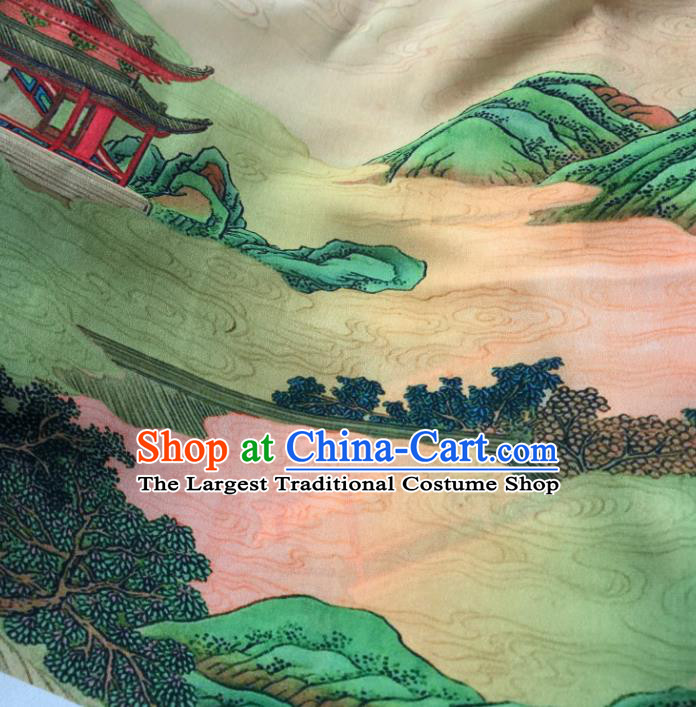 Chinese Traditional Landscape Pattern Flax Fabric Mulberry Silk Fabric Hanfu Dress Material