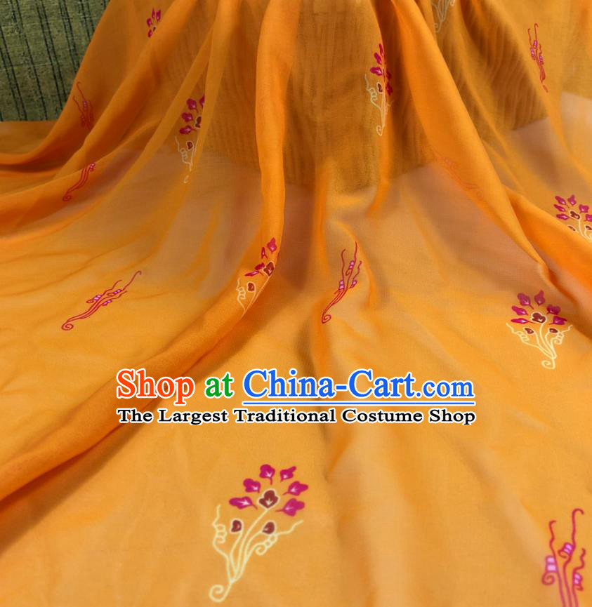 Chinese Traditional Classical Flowers Pattern Yellow Chiffon Fabric Silk Fabric Hanfu Dress Material