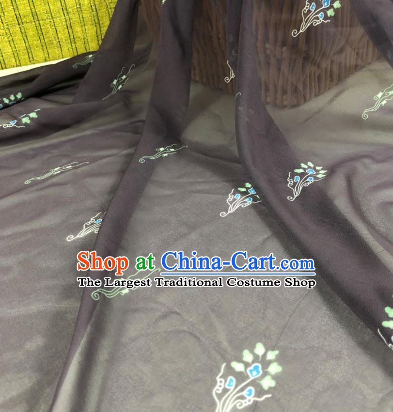 Chinese Traditional Classical Flowers Pattern Black Chiffon Fabric Silk Fabric Hanfu Dress Material