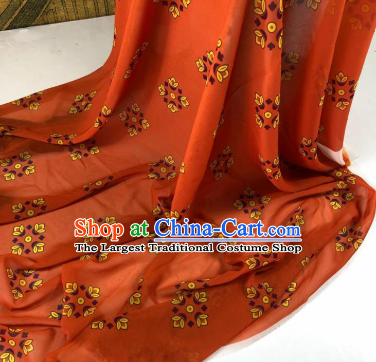 Chinese Traditional Classical Pattern Orange Chiffon Fabric Silk Fabric Hanfu Dress Material