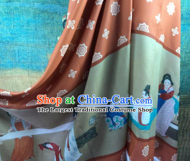 Chinese Traditional Classical Pattern Brown Chiffon Fabric Silk Fabric Hanfu Dress Material