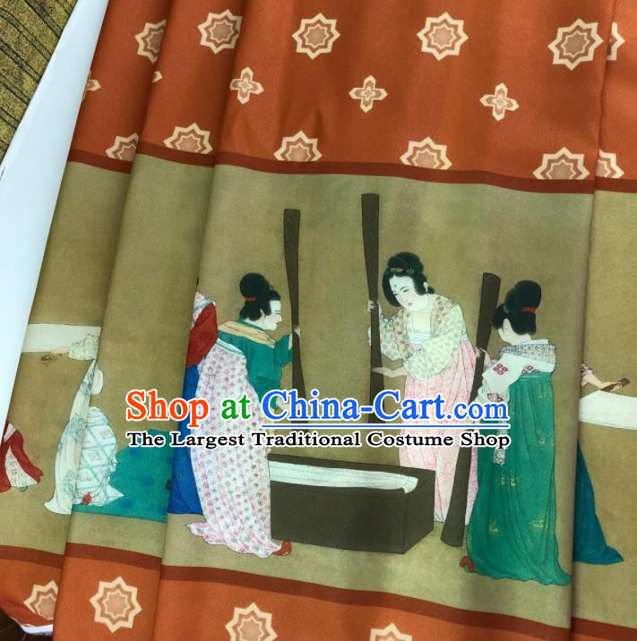 Chinese Traditional Classical Pattern Brown Chiffon Fabric Silk Fabric Hanfu Dress Material