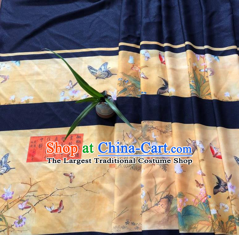 Chinese Traditional Classical Butterfly Flowers Pattern Ginger Flax Fabric Silk Fabric Hanfu Dress Material