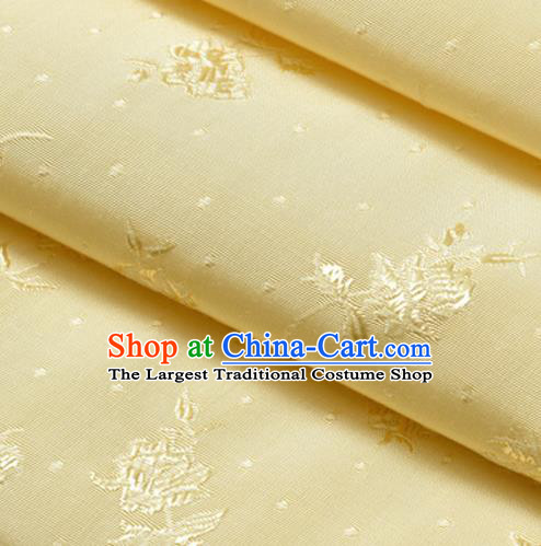 Chinese Traditional Classical Flowers Pattern Yellow Cotton Fabric Imitation Silk Fabric Hanfu Dress Material