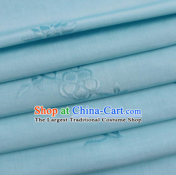 Chinese Traditional Classical Plum Blossom Pattern Blue Cotton Fabric Imitation Silk Fabric Hanfu Dress Material