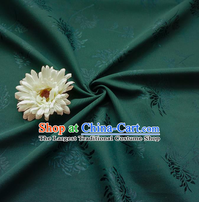 Chinese Traditional Chrysanthemum Pattern Atrovirens Satin Hanfu Fabric Silk Fabric Hanfu Dress Material