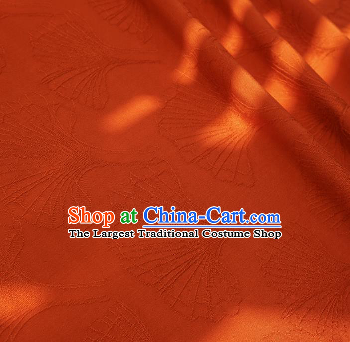 Chinese Traditional Classical Ginkgo Leaf Pattern Orange Cotton Fabric Imitation Silk Fabric Hanfu Dress Material