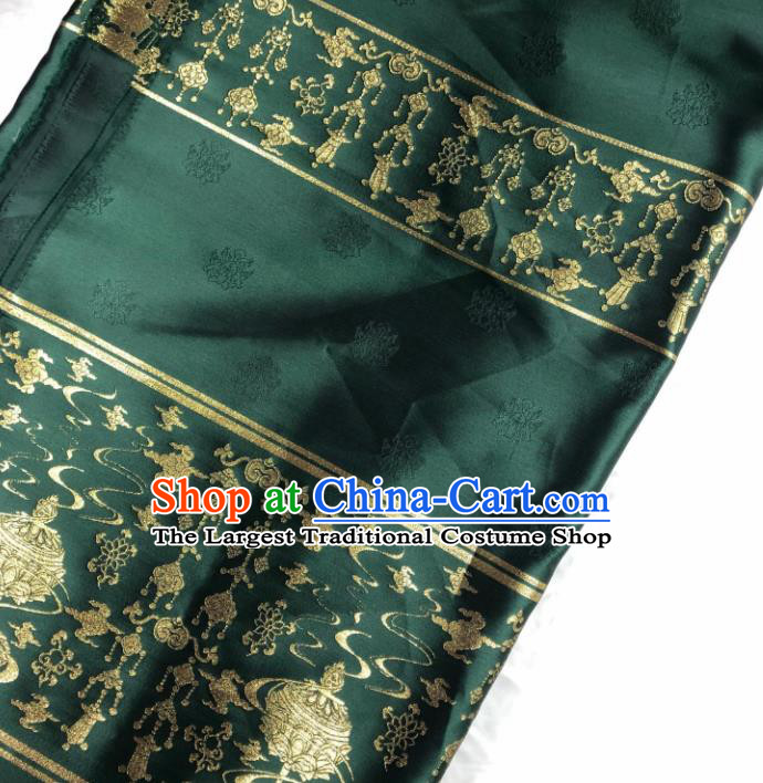 Chinese Traditional Censer Pattern Deep Green Brocade Hanfu Fabric Silk Fabric Hanfu Dress Material