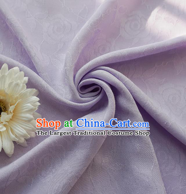 Chinese Traditional Classical Jacquard Roses Pattern Lilac Cotton Fabric Imitation Silk Fabric Hanfu Dress Material