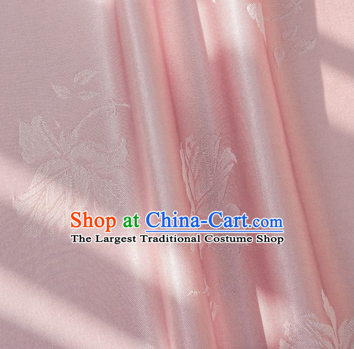 Chinese Traditional Classical Jacquard Tulip Pattern Pink Cotton Fabric Imitation Silk Fabric Hanfu Dress Material