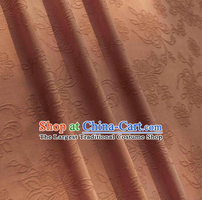 Chinese Traditional Classical Flowers Pattern Brown Cotton Fabric Imitation Silk Fabric Hanfu Dress Material