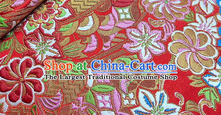 Japanese Traditional Pattern Atrovirens Kimono Red Brocade Fabric Tapestry Satin Fabric Nishijin Material