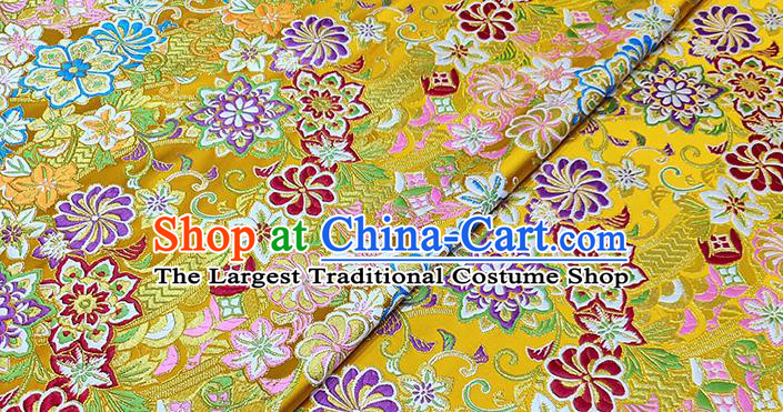 Japanese Traditional Pattern Atrovirens Kimono Yellow Brocade Fabric Tapestry Satin Fabric Nishijin Material