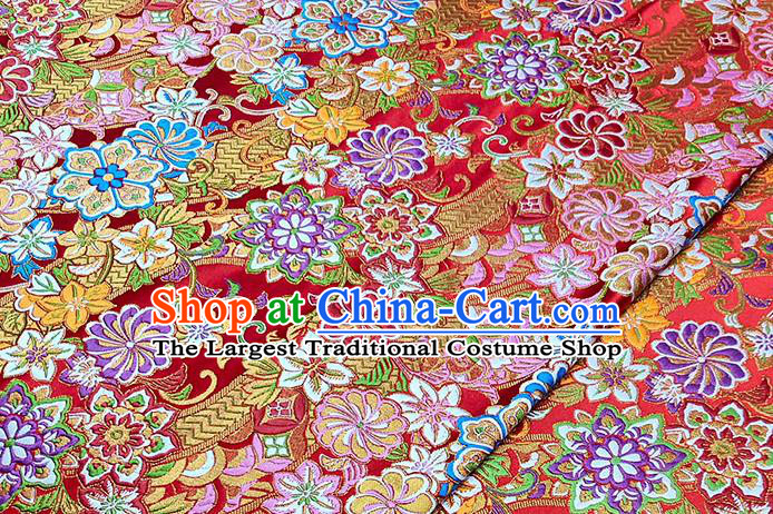 Japanese Traditional Pattern Kimono Red Brocade Fabric Tapestry Satin Fabric Nishijin Material