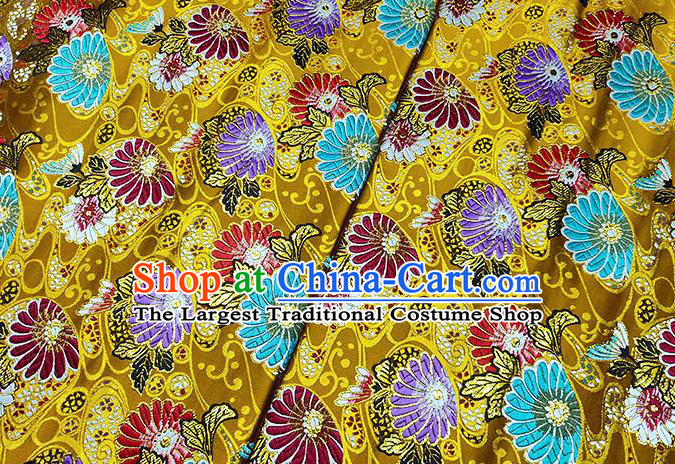Japanese Traditional Sunflowers Pattern Kimono Golden Brocade Fabric Tapestry Satin Fabric Nishijin Material