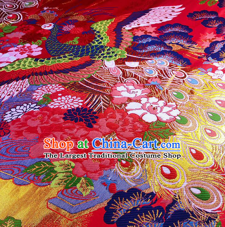 Chinese Traditional Classical Phoenix Pattern Red Brocade Fabric Silk Satin Fabric Hanfu Dress Material
