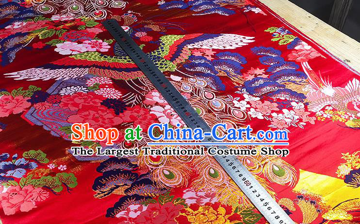 Chinese Traditional Classical Phoenix Pattern Red Brocade Fabric Silk Satin Fabric Hanfu Dress Material