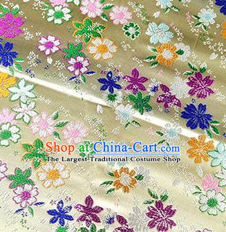 Japanese Traditional Primrose Pattern Kimono Light Yellow Brocade Fabric Tapestry Satin Fabric Nishijin Material