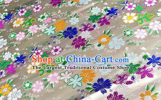 Japanese Traditional Primrose Pattern Kimono White Brocade Fabric Tapestry Satin Fabric Nishijin Material
