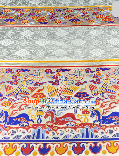 Chinese Traditional Phoenix Horse Pattern White Brocade Fabric Silk Satin Fabric Hanfu Material