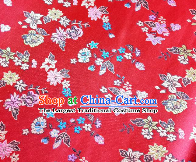 Chinese Traditional Flowers Pattern Red Brocade Fabric Silk Satin Fabric Hanfu Material