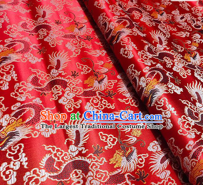 Chinese Traditional Dragons Pattern Red Brocade Fabric Silk Satin Fabric Hanfu Material