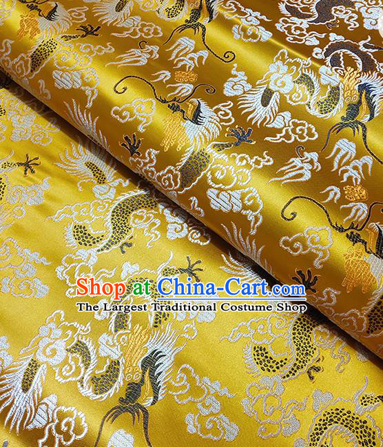 Chinese Traditional Dragons Pattern Golden Brocade Fabric Silk Satin Fabric Hanfu Material