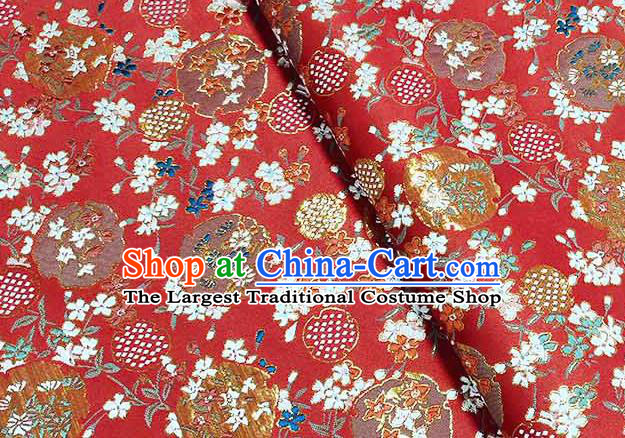 Japanese Traditional Carnations Pattern Kimono Red Brocade Fabric Tapestry Satin Fabric Nishijin Material