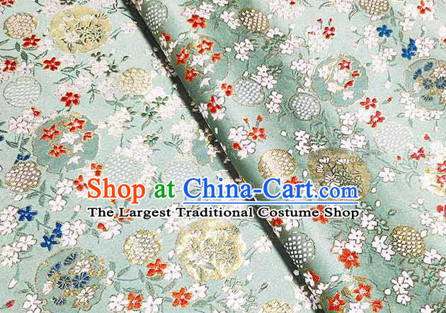 Japanese Traditional Carnations Pattern Kimono Light Green Brocade Fabric Tapestry Satin Fabric Nishijin Material