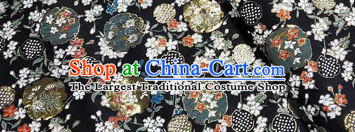 Japanese Traditional Carnations Pattern Kimono Black Brocade Fabric Tapestry Satin Fabric Nishijin Material