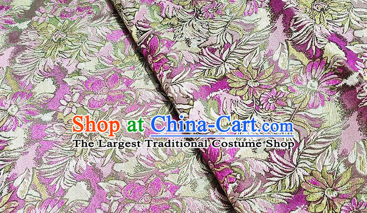 Japanese Traditional Flowers Pattern Kimono Lilac Brocade Fabric Tapestry Satin Fabric Nishijin Material