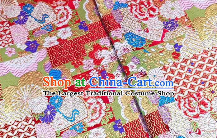 Japanese Traditional Chrysanthemum Pattern Kimono Red Brocade Fabric Tapestry Satin Fabric Nishijin Material