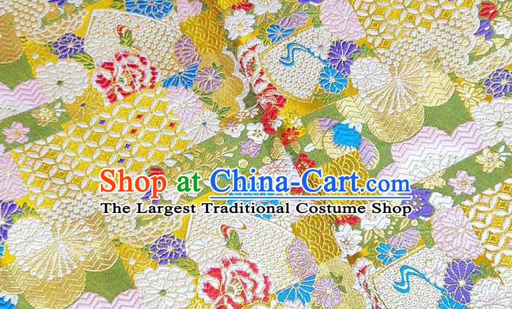 Japanese Traditional Chrysanthemum Pattern Kimono Yellow Brocade Fabric Tapestry Satin Fabric Nishijin Material
