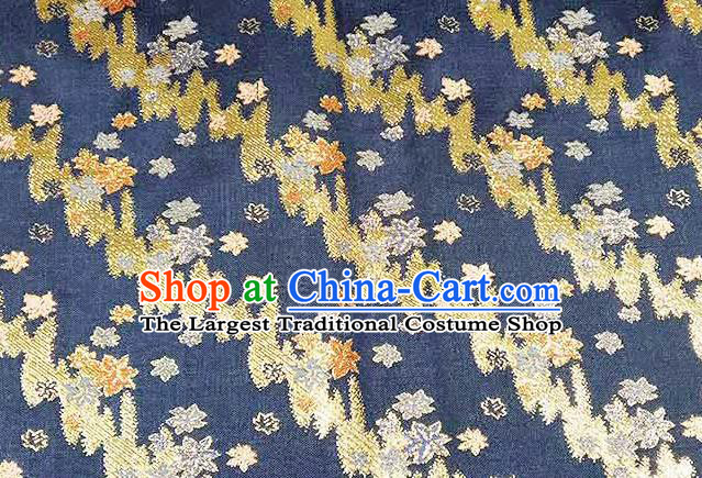 Japanese Traditional Maple Leaf Pattern Kimono Navy Brocade Fabric Tapestry Satin Fabric Nishijin Material