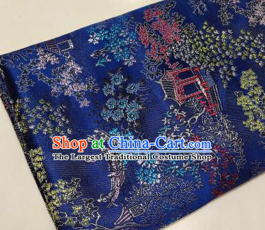 Chinese Traditional Scenery Pattern Navy Brocade Fabric Silk Satin Fabric Hanfu Material