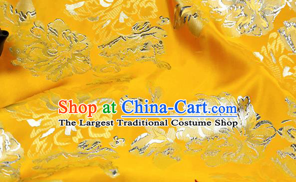 Chinese Traditional Peony Pattern Yellow Brocade Fabric Silk Satin Fabric Hanfu Material