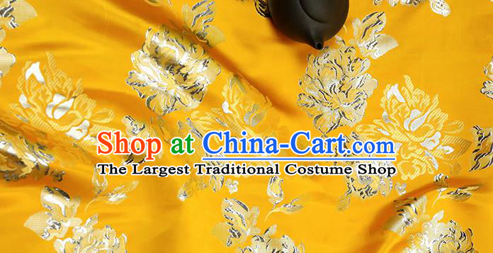 Chinese Traditional Peony Pattern Yellow Brocade Fabric Silk Satin Fabric Hanfu Material