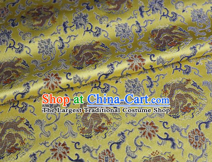 Chinese Traditional Dragon Pattern Golden Brocade Fabric Silk Satin Fabric Hanfu Material