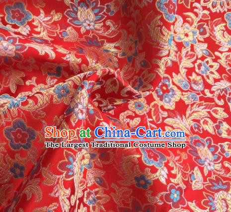 Chinese Traditional Flowers Pattern Red Brocade Fabric Silk Satin Fabric Hanfu Material
