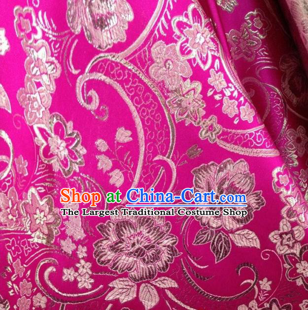 Chinese Traditional Peony Pattern Rosy Brocade Fabric Silk Tapestry Satin Fabric Hanfu Material