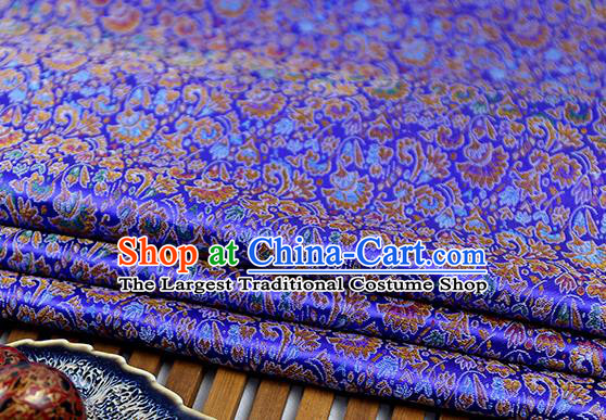 Chinese Traditional Celosia Cristata Pattern Royalblue Brocade Fabric Silk Tapestry Satin Fabric Hanfu Material