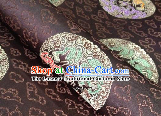 Chinese Traditional Round Dragon Pattern Brown Brocade Fabric Silk Tapestry Satin Fabric Hanfu Material