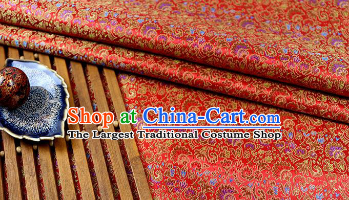 Chinese Traditional Celosia Cristata Pattern Red Brocade Fabric Silk Tapestry Satin Fabric Hanfu Material
