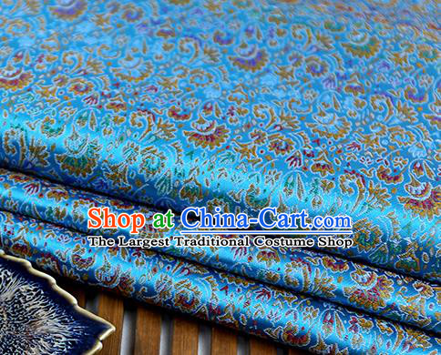 Chinese Traditional Celosia Cristata Pattern Blue Brocade Fabric Silk Tapestry Satin Fabric Hanfu Material