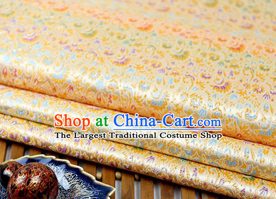 Chinese Traditional Celosia Cristata Pattern Yellow Brocade Fabric Silk Tapestry Satin Fabric Hanfu Material