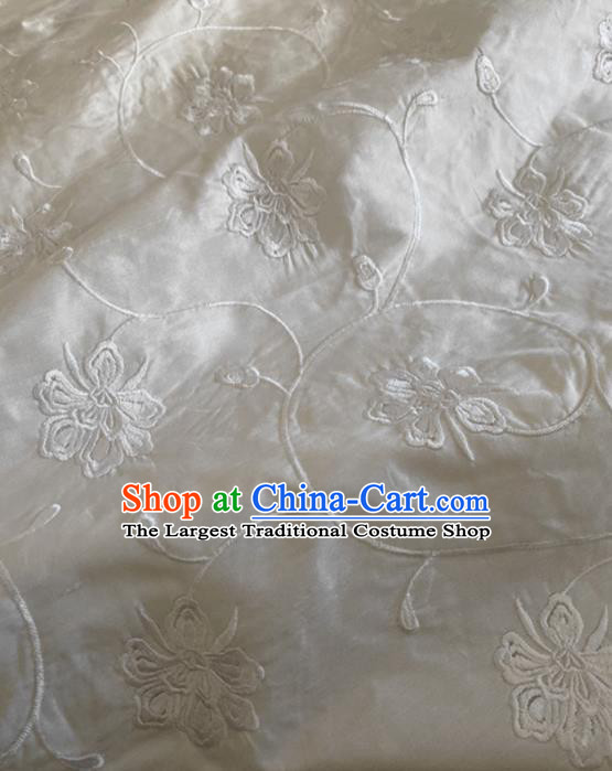 Chinese Traditional Embroidered Peony Pattern White Silk Fabric Hanfu Gambiered Guangdong Gauze Material