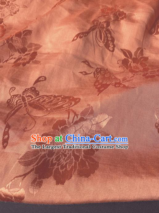 Chinese Traditional Butterfly Peony Pattern Orange Silk Fabric Hanfu Brocade Material